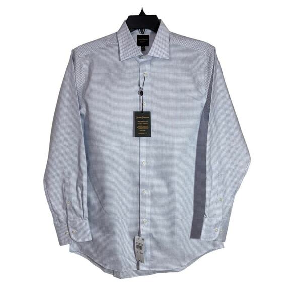 Hickey Freeman Mens Dress Shirt 15 32/33 Blue Check Modern Fit Stretch Pima NEW - Picture 1 of 12